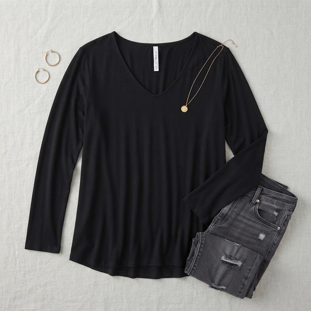 Soma Cool Nights Pajama Top Women XL Black V-Neck Long Sleeve Loungewear Shirt